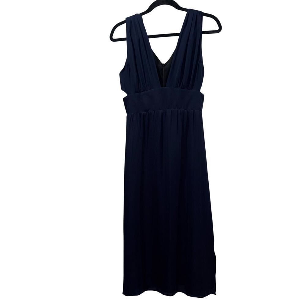 MYNE Ashley Ann 100% Silk Navy Cutout Midi Dress – Size 0- Fall Cocktail Dress